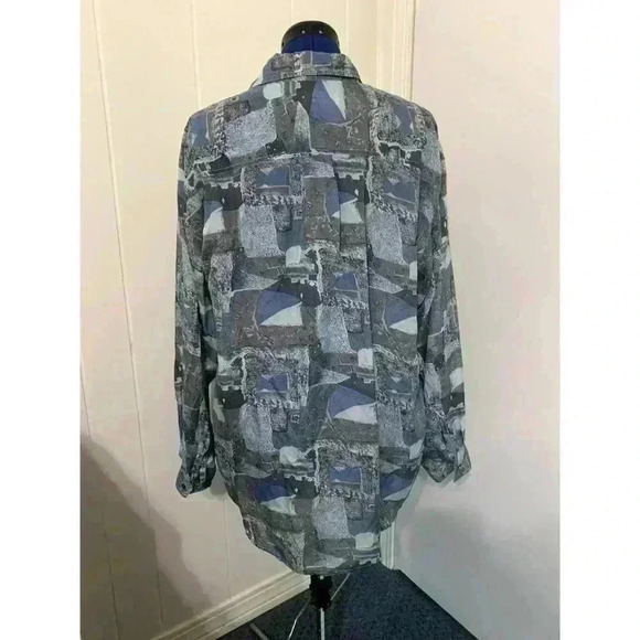 Vintage 80's Chivalry Silk Shirt Men's Size Large Abstract Long Sleeve Button Up - Picture 3 of 9